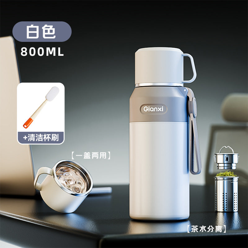 捷安玺全钢大容量保温杯茶水分离泡茶杯316不锈钢便携高档水杯All-Steel Large-Capacity Insulated Tea Cup with Tea-Water Separation, 316 Stainless Steel, Portable, High-End Water Bottle