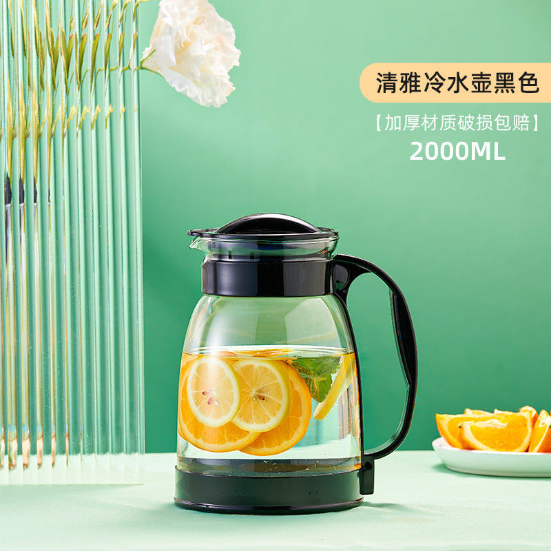 天喜大容量玻璃冷水壶家用办公耐热泡茶壶凉白开水果汁壶 Tianxi Large-Capacity Glass Water Jug—Heat-Resistant Teapot for Home and Office Use; Ideal for Tea, Chilled Water, and Fruit Juice