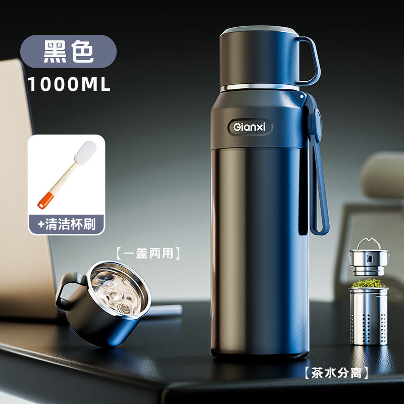 捷安玺全钢大容量保温杯茶水分离泡茶杯316不锈钢便携高档水杯All-Steel Large-Capacity Insulated Tea Cup with Tea-Water Separation, 316 Stainless Steel, Portable, High-End Water Bottle
