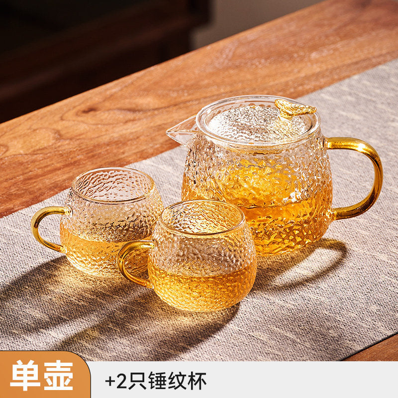 捷安玺锤纹煮茶壶一人专用茶具耐热玻璃泡茶壶高颜值女士花茶壶 Hammered-Pattern Teapot, Single-Serving Tea Set, Heat-Resistant Glass Teapot, Stylish Women's Floral Teapot