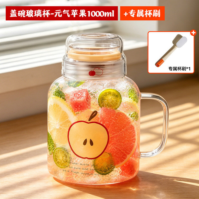高颜值卡通玻璃杯大容量茶水分离杯家用办公女生喝水杯耐高温水杯Stylish Cartoon Glass Cup, Large Capacity, Tea-Water Separation Cup, for Home and Office Use, Women's Water Cup, Heat-Resistant Cup