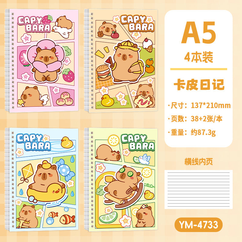 卡通线圈本A5笔记本学生本子高颜值办公文化日记本卡皮巴拉作业本 Cartoon Spiral-Bound A5 Notebook, Student Notebook, Stylish Office & Cultural Diary, Capybara-Themed Homework Notebook