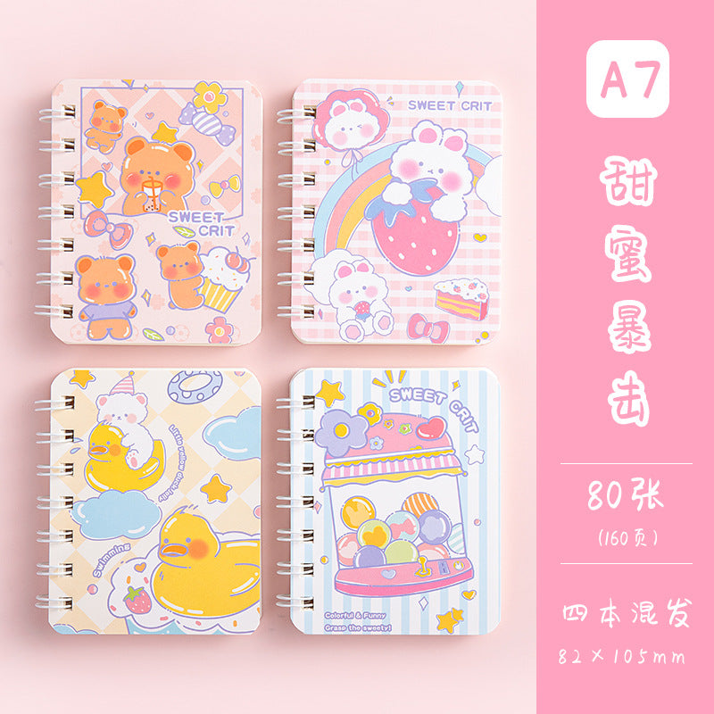 卡通横线本便携迷你记事本学生文具本子单词本线圈本学习笔记本 Cartoon-Printed Lined Notebook, Portable Mini Notepad, Student Stationery, Vocabulary Notebook, Spiral-Bound Notebook, Study Notebook