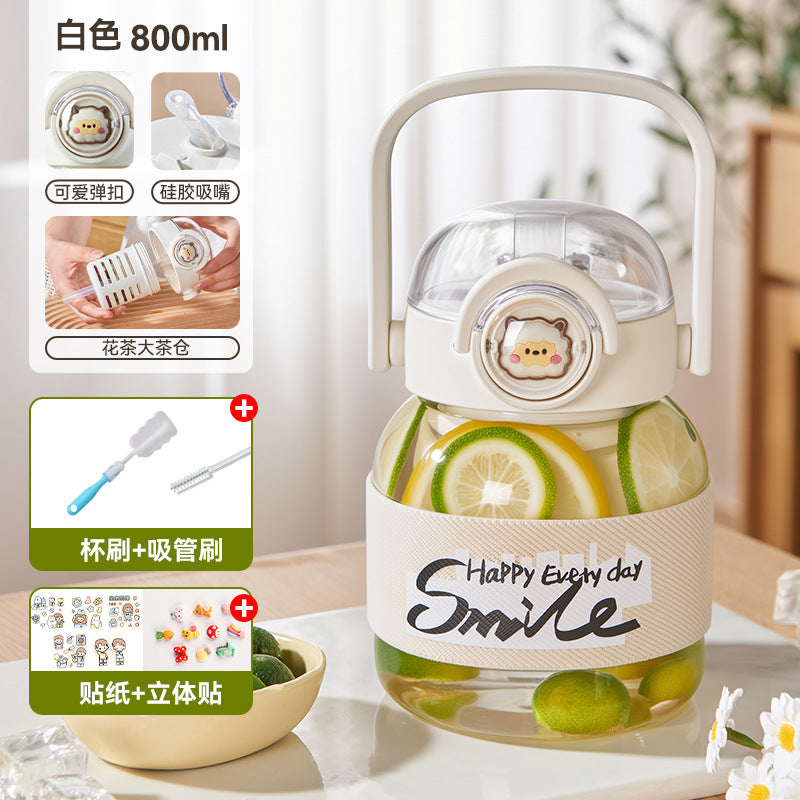 带提手玻璃杯大容量花茶杯子女高颜值可爱大肚杯泡茶水杯Large-Capacity Glass Tea Cup with Handle—Stylish and Cute Wide-Bodied Cup for Men and Women, Perfect for Brewing Tea