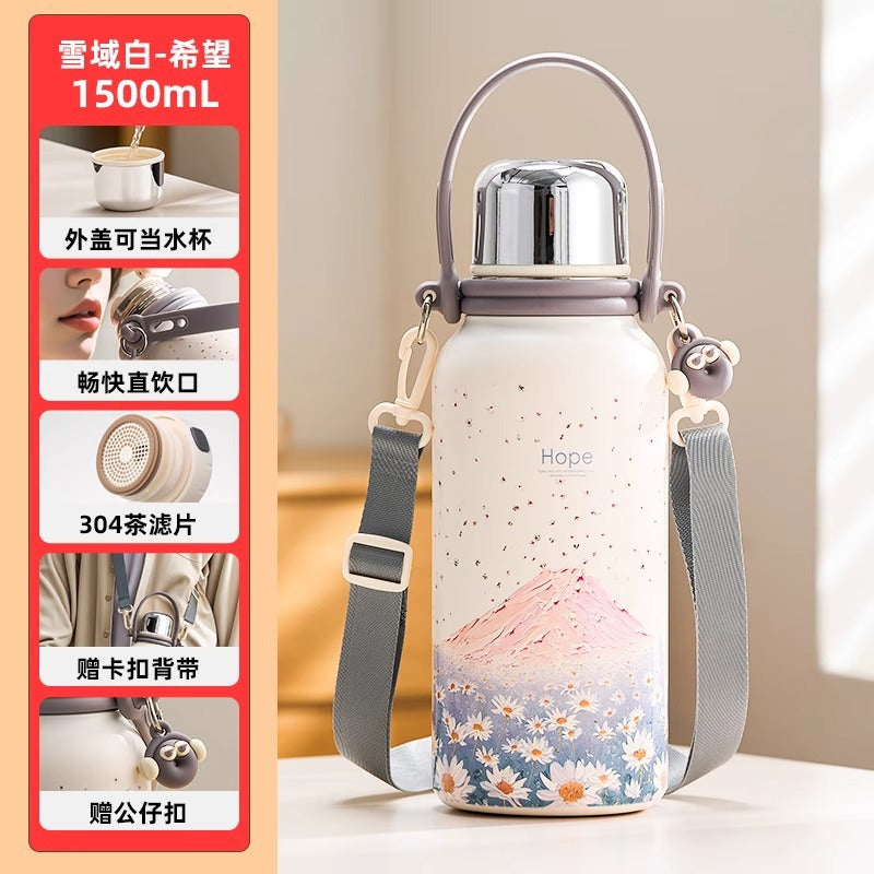 捷安玺保温杯大容量水杯女高颜值不锈钢茶杯子便携保温瓶Insulated Cup: Large-Capacity Water Bottle for Women—Stylish Stainless Steel Teacup and Portable Thermos