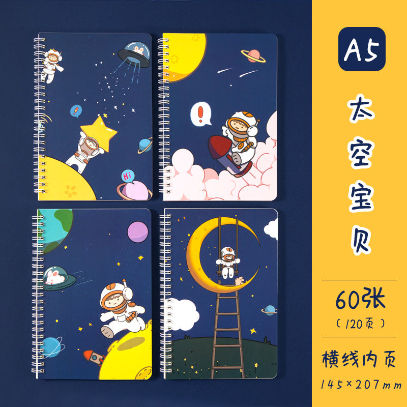 学生日记本A5记事本创意韩版侧翻线圈笔记本卡通线圈本手帐本Student Diary A5 Notebook Creative Korean-Style Side-Flip Spiral Notebook Cartoon Spiral Notebook Planner