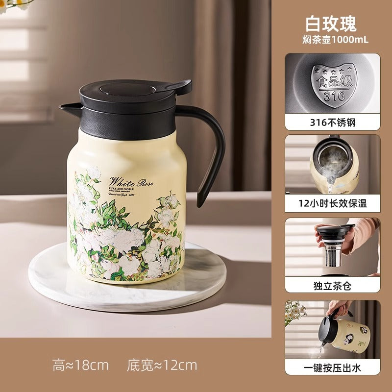 可爱卡通熊猫家用大容量保温泡茶壶 一键按压出水茶水分离焖茶壶Cute Cartoon Panda Large-Capacity Insulated Teapot for Home Use—One-Button Press to Pour, Tea-Water Separation, Steeping Teapot