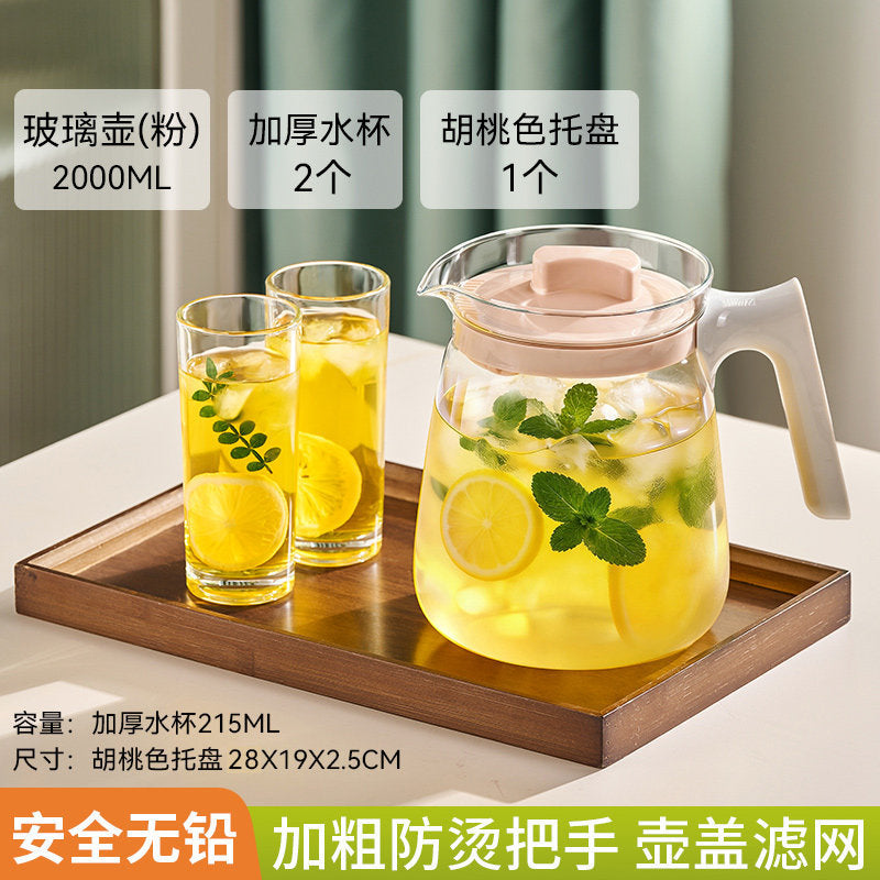 捷安玺高颜值夏季冷水壶家用大容量凉水壶冷品泡花茶果饮玻璃茶壶Stylish Summer Water Pitcher—Large-Capacity Glass Teapot for Home Use, Perfect for Iced Tea, Herbal Tea, and Fruit Drinks