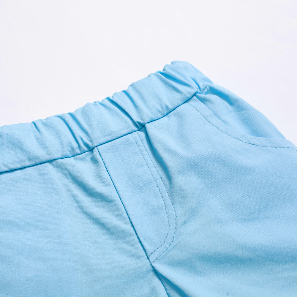 男宝宝童装批发复活节彩蛋节日男童短袖短裤多件套Wholesale Boys' Clothing: Easter Egg-Themed Festive Short-Sleeve Shirts and Shorts Sets