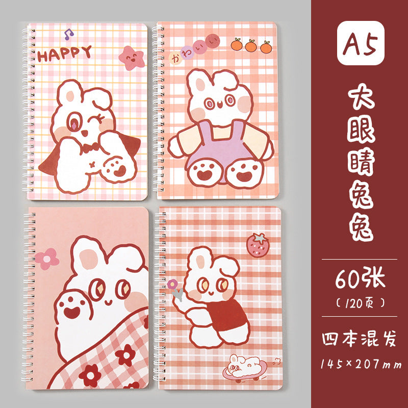 卡通线圈本学生日记本记事本 A5创意侧翻线圈笔记本方格手帐Cartoon Spiral-Bound Student Diary & Notebook: A5 Creative Side-Flip Spiral Notebook with Grid Pages
