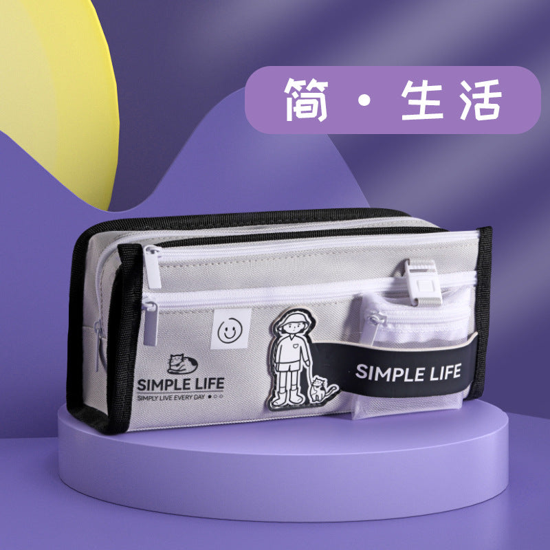MOKA魔卡文具盒高颜值初中生网红帆布铅笔盒带零钱包创意双仓笔袋MOKA Magic Card Pencil Case: Stylish, Trendy Canvas Pencil Case for Middle School Students with a Coin Pouch—Creative Dual-Compartment Design