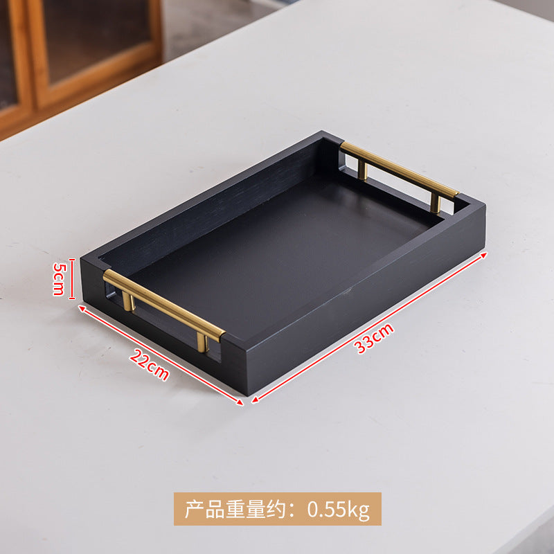 轻奢复古波浪金属提手茶盘家用竹制托盘茶杯酒店中式面包糕点盘Affordable luxury vintage-style wavy metal-handled tea tray; bamboo serving tray for home use; teacup; hotel-style Chinese-style bread and pastry tray