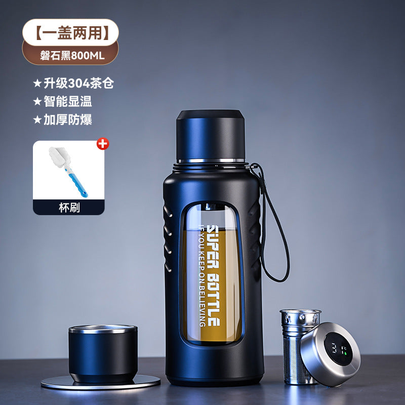 捷安玺大容量智能显温玻璃杯茶水分离泡茶杯耐热高硼硅户外随手杯Large-Capacity Smart Temperature-Displaying Glass Tea Cup with Tea-Water Separation, Heat-Resistant Borosilicate Outdoor Travel Mug