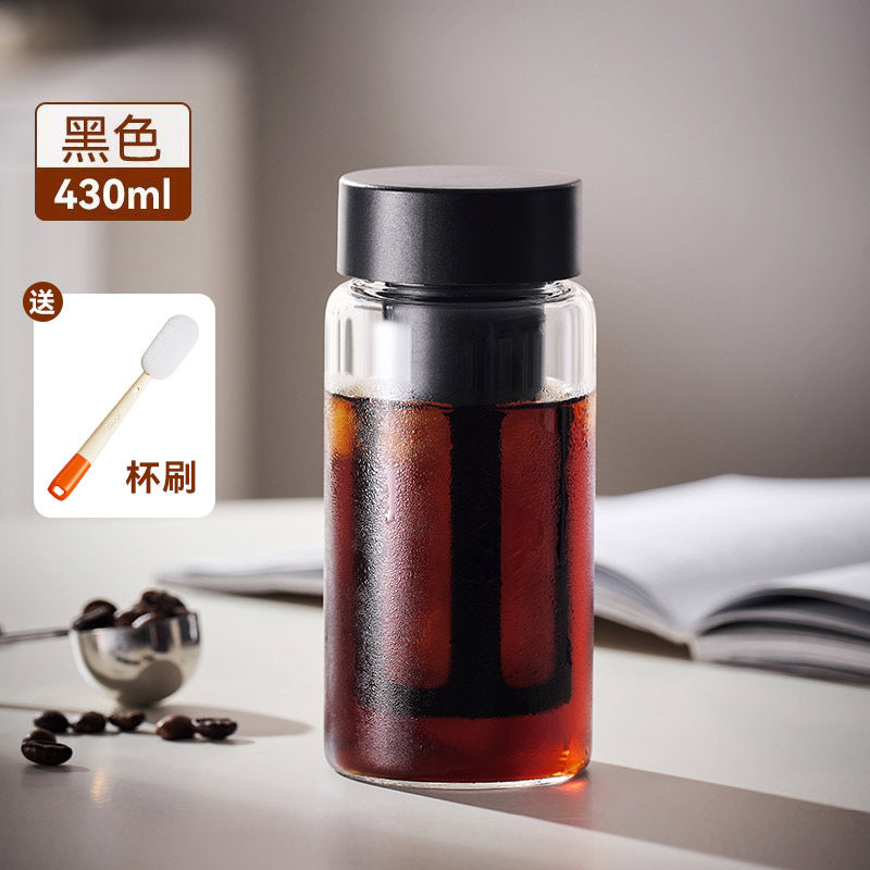 便捷随行杯新款玻璃咖啡茶叶冷萃杯高硼硅玻璃冷泡水杯美式咖啡杯Convenient Travel Mug—New Glass Coffee and Tea Cold Brew Cup, High-Borosilicate Glass Cold Brew Cup, American Coffee Cup