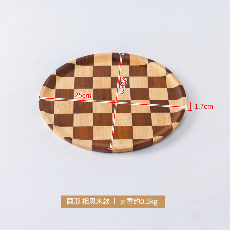 新款棋盘格木质托盘家用轻奢甜品面包西餐盘相思木质茶盘批发New Checkered Wooden Trays: Light Luxury Dessert, Bread and Western-Style Dinner Plates for Home Use; Acacia Wooden Tea Trays – Wholesale