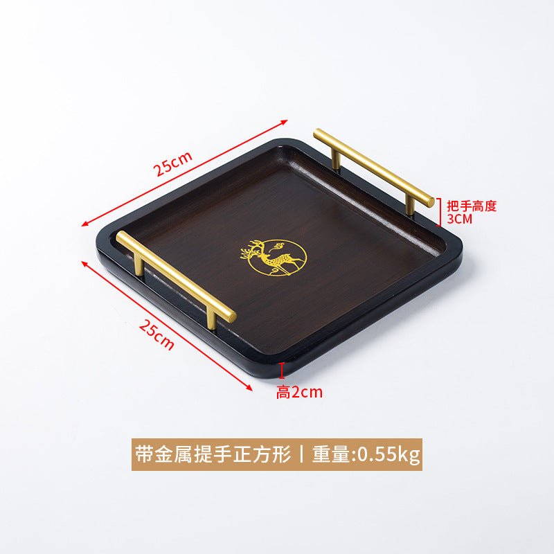复古轻奢托盘楠竹茶盘长方形创意烫金印花竹托盘饭店酒店提手茶盤Retro, light-luxury bamboo tea tray – rectangular, creative hot-stamped patterned bamboo tray with handles, ideal for restaurants and hotels