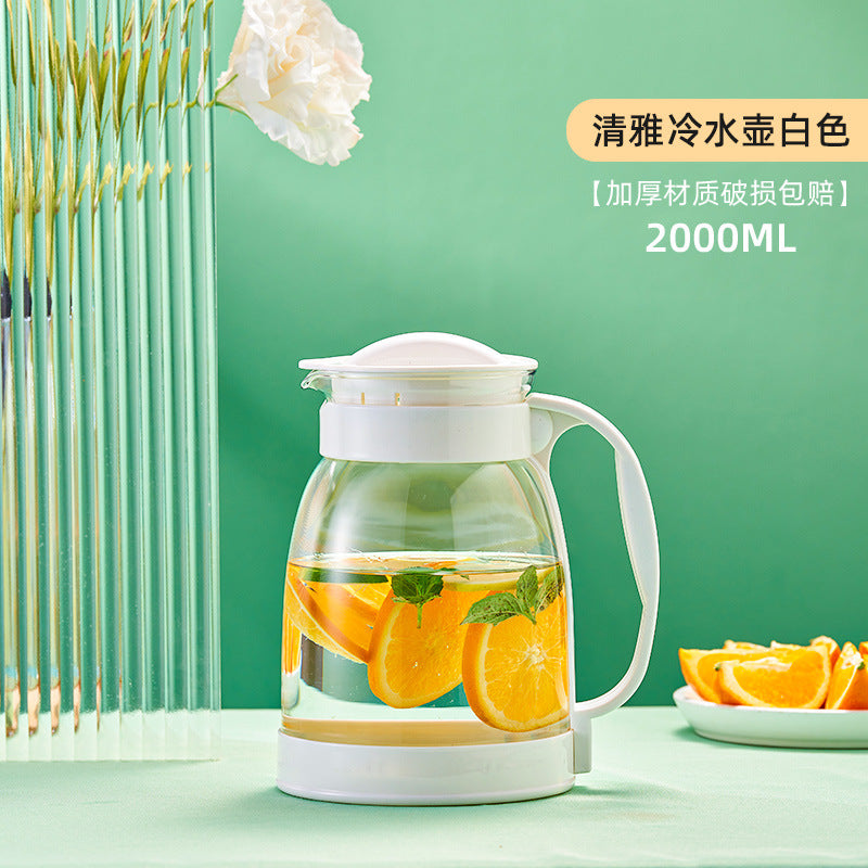 天喜大容量玻璃冷水壶家用办公耐热泡茶壶凉白开水果汁壶 Tianxi Large-Capacity Glass Water Jug—Heat-Resistant Teapot for Home and Office Use; Ideal for Tea, Chilled Water, and Fruit Juice