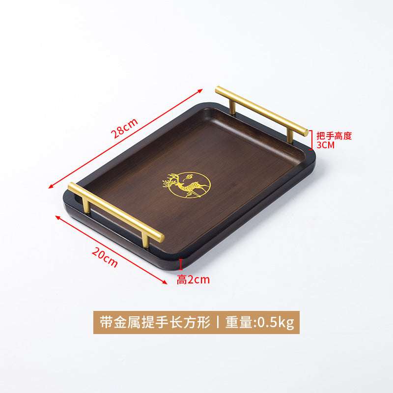 复古轻奢托盘楠竹茶盘长方形创意烫金印花竹托盘饭店酒店提手茶盤Retro, light-luxury bamboo tea tray – rectangular, creative hot-stamped patterned bamboo tray with handles, ideal for restaurants and hotels