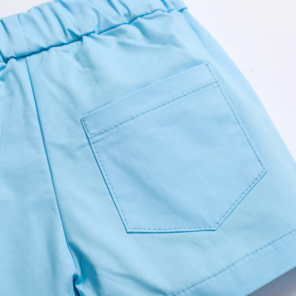 男宝宝童装批发复活节彩蛋节日男童短袖短裤多件套Wholesale Boys' Clothing: Easter Egg-Themed Festive Short-Sleeve Shirts and Shorts Sets