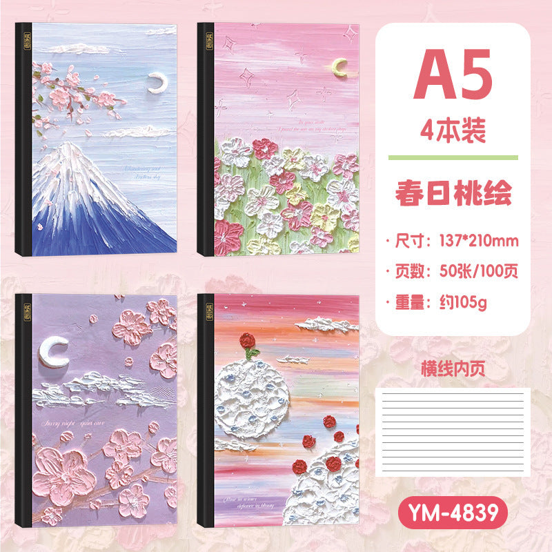 A5笔记本记事本高颜值学生冷胶卡通平摊本文具礼品本子A5 Notebook: Stylish Student Notebook with Cold-Laminated Cartoon Design, Lies Flat—Stationery Gift Notebook