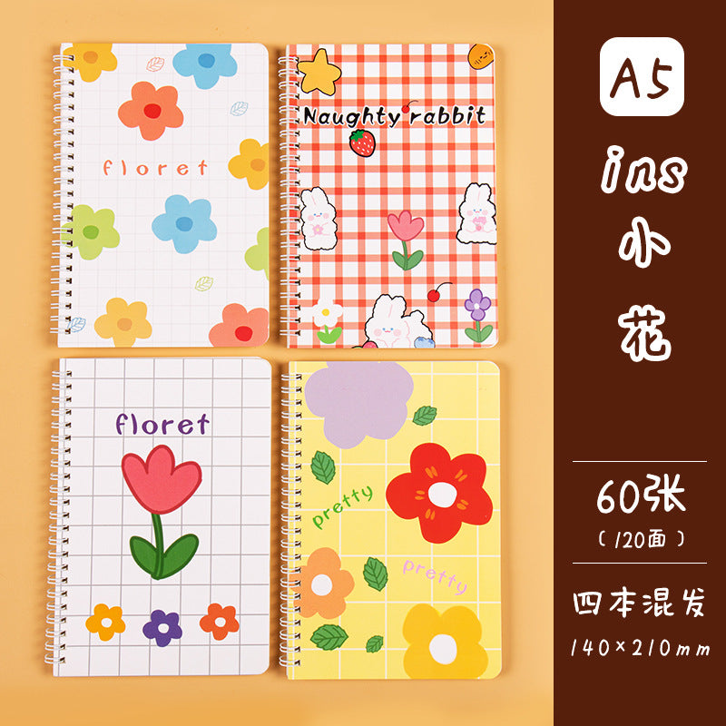 学生日记本A5记事本创意韩版侧翻线圈笔记本卡通线圈本手帐本Student Diary A5 Notebook Creative Korean-Style Side-Flip Spiral Notebook Cartoon Spiral Notebook Planner