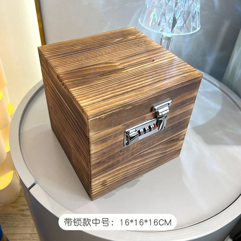 存钱罐储蓄罐密码锁箱木质加厚家用可存可取或存不取儿童跨境松木Piggy bank, savings box, combination lock, wooden, reinforced, for home use, with options to deposit and withdraw or deposit only, for children, cross-border, pine wood
