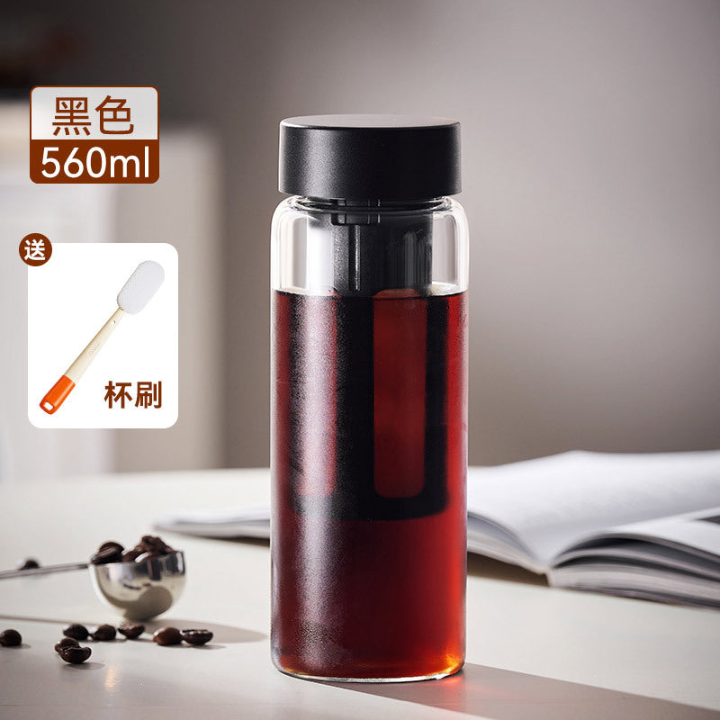 便捷随行杯新款玻璃咖啡茶叶冷萃杯高硼硅玻璃冷泡水杯美式咖啡杯Convenient Travel Mug—New Glass Coffee and Tea Cold Brew Cup, High-Borosilicate Glass Cold Brew Cup, American Coffee Cup