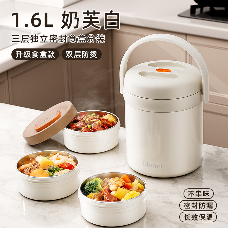 便捷提手保温饭盒不锈钢真空便当盒上班带饭分层保温桶Convenient Handle Insulated Lunch Box, Stainless Steel Vacuum-Insulated Bento Box, Multi-Compartment Insulated Container for Bringing Lunch to Work