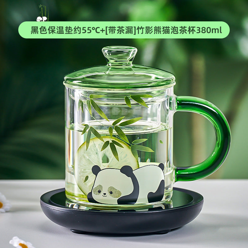 捷安玺新款熊猫泡茶玻璃杯茶水分离泡茶杯高颜值新中式耐热水杯Panda Tea-Brewing Glass Cup Tea-Water Separation, Stylish New Chinese-Style Heat-Resistant Mug