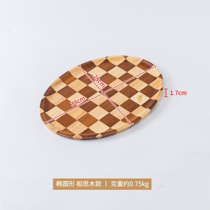 新款棋盘格木质托盘家用轻奢甜品面包西餐盘相思木质茶盘批发New Checkered Wooden Trays: Light Luxury Dessert, Bread and Western-Style Dinner Plates for Home Use; Acacia Wooden Tea Trays – Wholesale