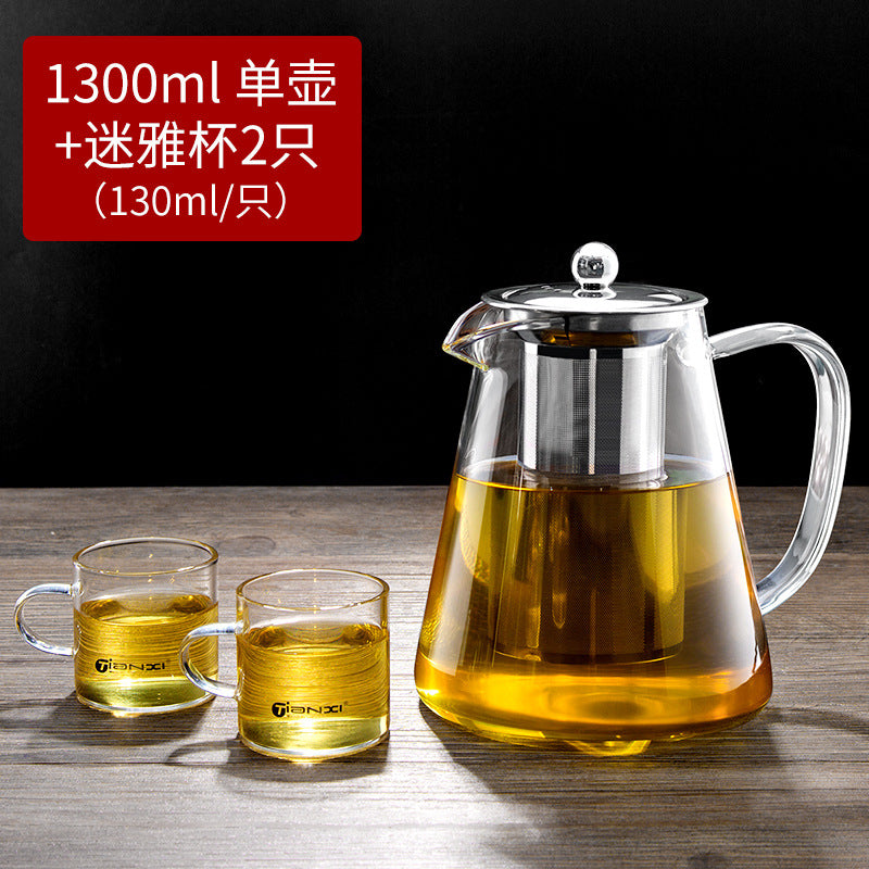 天喜玻璃茶壶家用过滤泡茶壶大容量水壶耐热玻璃壶花茶红茶具套装Tianxi Glass Teapot: Household Filtered Teapot, Large-Capacity Kettle, Heat-Resistant Glass Kettle, Floral Tea and Black Tea Set