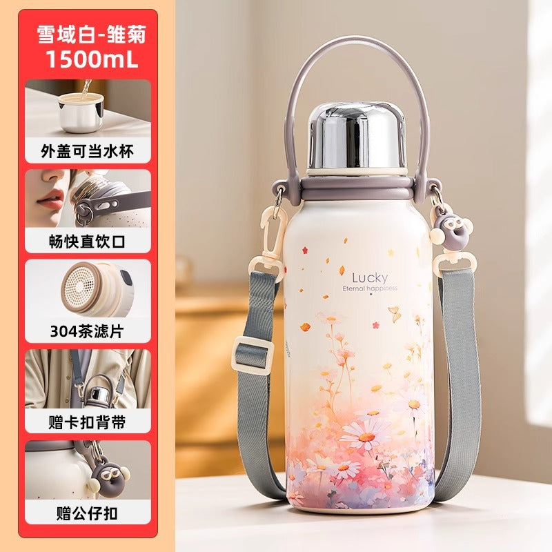 捷安玺保温杯大容量水杯女高颜值不锈钢茶杯子便携保温瓶Insulated Cup: Large-Capacity Water Bottle for Women—Stylish Stainless Steel Teacup and Portable Thermos