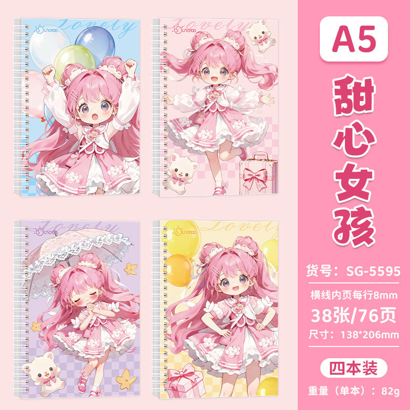 可爱萌趣笔记本小学生多功能高颜值记事本加厚横线便携线圈本 Cute and Charming Notebook: Multifunctional, Stylish Notebook for Elementary School Students—Thick, Lined, Portable Spiral-Bound Notebook