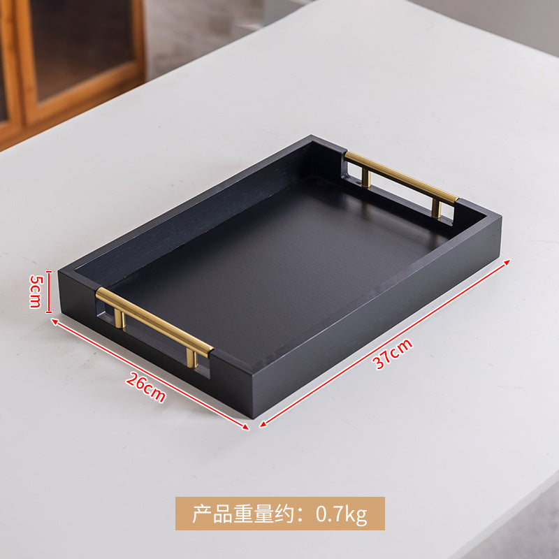 轻奢复古波浪金属提手茶盘家用竹制托盘茶杯酒店中式面包糕点盘Affordable luxury vintage-style wavy metal-handled tea tray; bamboo serving tray for home use; teacup; hotel-style Chinese-style bread and pastry tray