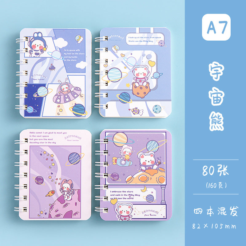 卡通横线本便携迷你记事本学生文具本子单词本线圈本学习笔记本 Cartoon-Printed Lined Notebook, Portable Mini Notepad, Student Stationery, Vocabulary Notebook, Spiral-Bound Notebook, Study Notebook