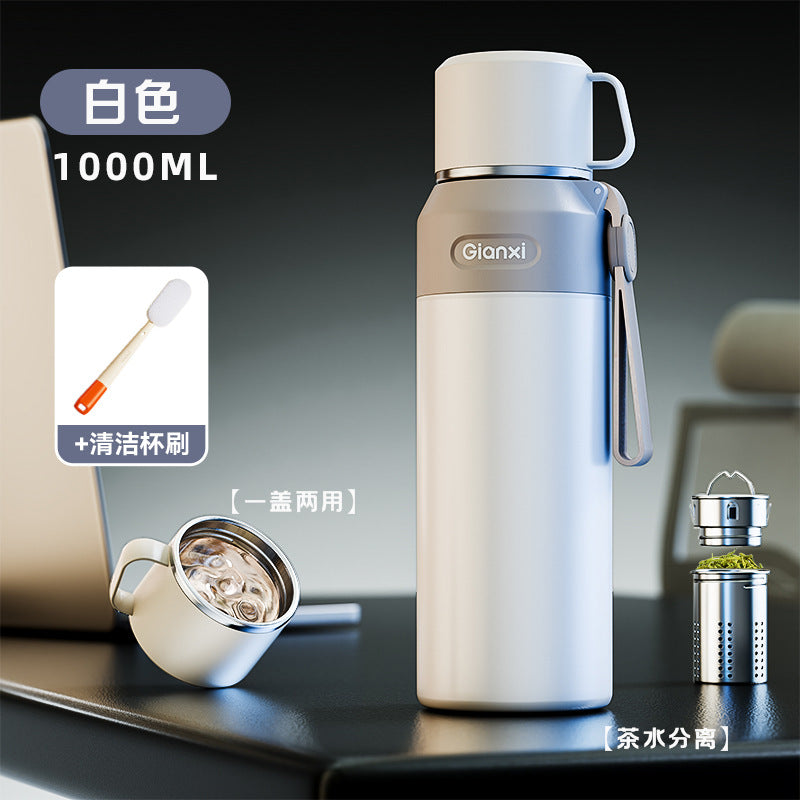 捷安玺全钢大容量保温杯茶水分离泡茶杯316不锈钢便携高档水杯All-Steel Large-Capacity Insulated Tea Cup with Tea-Water Separation, 316 Stainless Steel, Portable, High-End Water Bottle