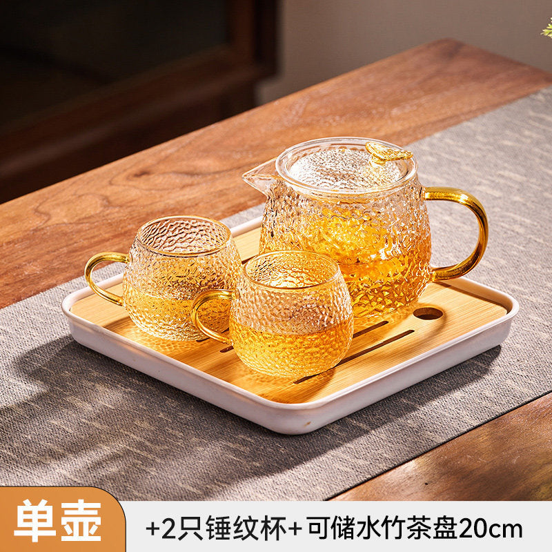 捷安玺锤纹煮茶壶一人专用茶具耐热玻璃泡茶壶高颜值女士花茶壶 Hammered-Pattern Teapot, Single-Serving Tea Set, Heat-Resistant Glass Teapot, Stylish Women's Floral Teapot