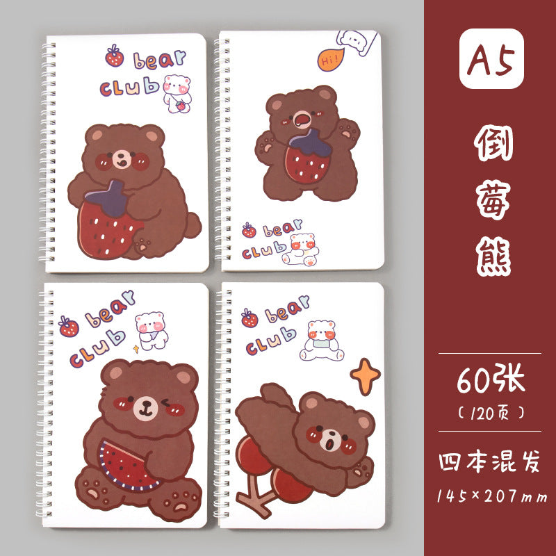 卡通线圈本学生日记本记事本 A5创意侧翻线圈笔记本方格手帐Cartoon Spiral-Bound Student Diary & Notebook: A5 Creative Side-Flip Spiral Notebook with Grid Pages