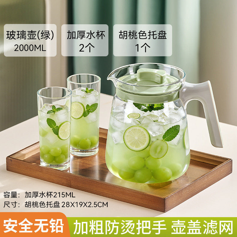 捷安玺高颜值夏季冷水壶家用大容量凉水壶冷品泡花茶果饮玻璃茶壶Stylish Summer Water Pitcher—Large-Capacity Glass Teapot for Home Use, Perfect for Iced Tea, Herbal Tea, and Fruit Drinks