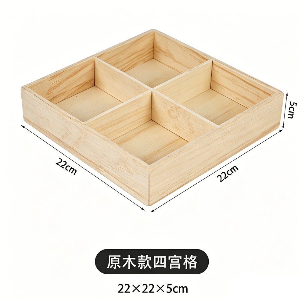 围炉煮茶分格托盘零食点心果盘水果盘中式四宫格木质九宫格干果盘Wooden four-compartment tray for boiling tea by the fire; snack tray; pastry tray; fruit platter; Chinese-style four-compartment wooden tray; nine-compartment wooden tray for dried fruit