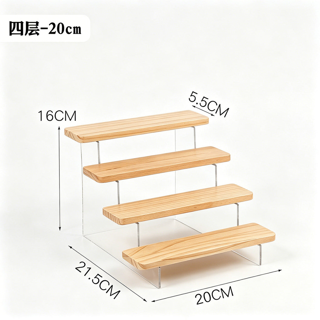 复古实木展示架亚克力透明阶梯架盲盒摆件手办桌面置物架陈列架Vintage solid wood display stand, transparent acrylic tiered stand, blind box figurines, collectables, desktop organiser, display rack
