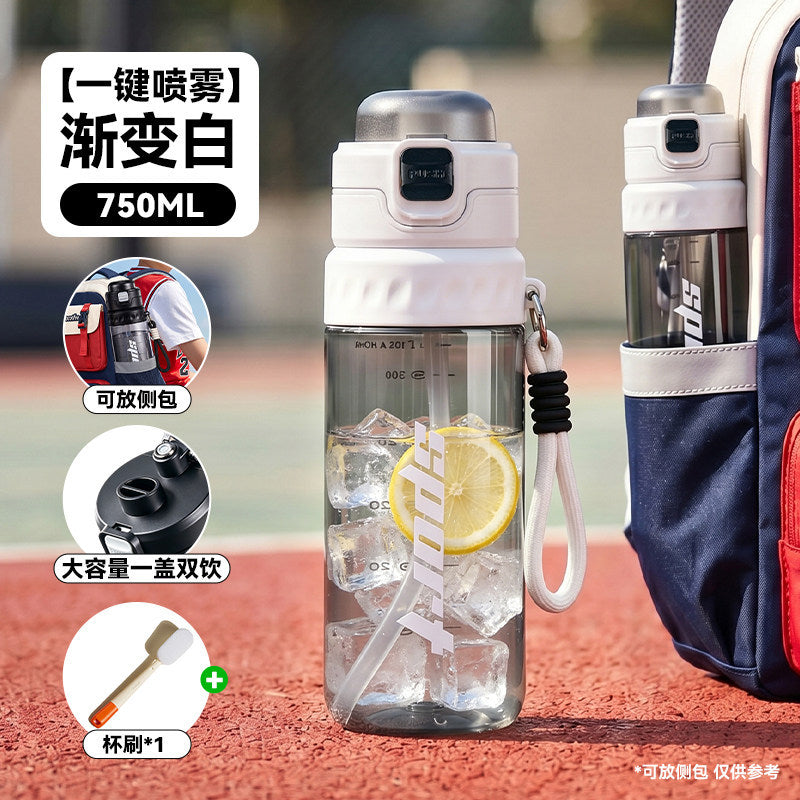 夏季创意喷雾水杯大容量户外降暑运动水杯学生上学专用吸管杯Creative Summer Spray Water Bottle—Large-Capacity Outdoor Cooling Sports Water Bottle with Straw, Designed for Students to Take to School
