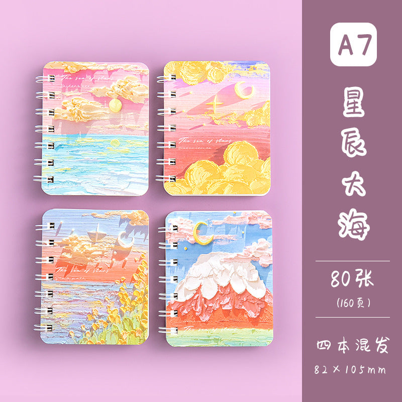 卡通横线本便携迷你记事本学生文具本子单词本线圈本学习笔记本 Cartoon-Printed Lined Notebook, Portable Mini Notepad, Student Stationery, Vocabulary Notebook, Spiral-Bound Notebook, Study Notebook