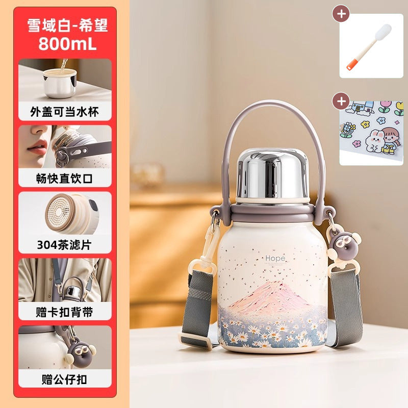 捷安玺保温杯大容量水杯女高颜值不锈钢茶杯子便携保温瓶Insulated Cup: Large-Capacity Water Bottle for Women—Stylish Stainless Steel Teacup and Portable Thermos