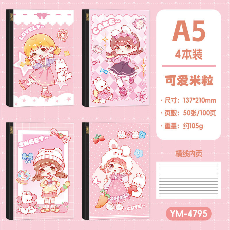 A5笔记本记事本高颜值学生冷胶卡通平摊本文具礼品本子A5 Notebook: Stylish Student Notebook with Cold-Laminated Cartoon Design, Lies Flat—Stationery Gift Notebook