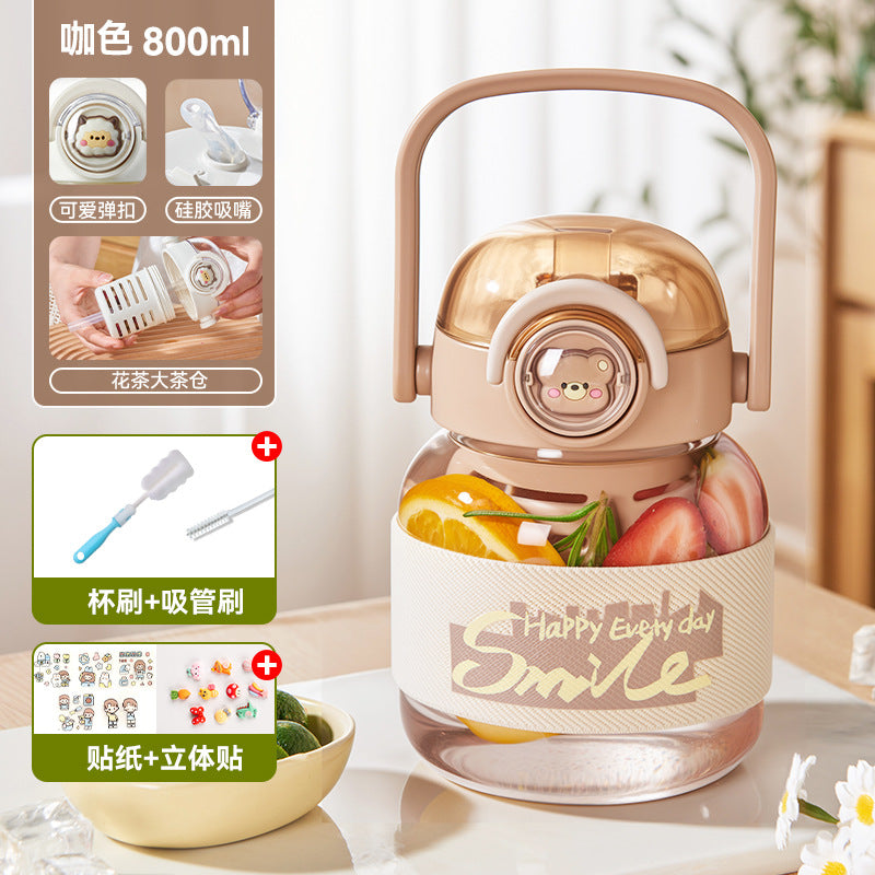 带提手玻璃杯大容量花茶杯子女高颜值可爱大肚杯泡茶水杯Large-Capacity Glass Tea Cup with Handle—Stylish and Cute Wide-Bodied Cup for Men and Women, Perfect for Brewing Tea