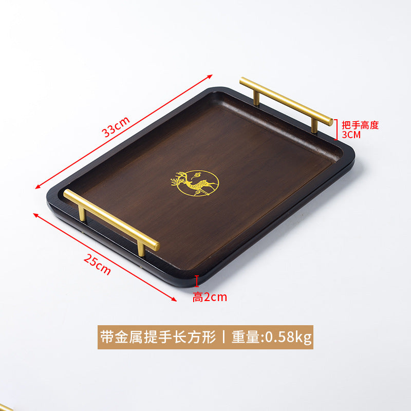 复古轻奢托盘楠竹茶盘长方形创意烫金印花竹托盘饭店酒店提手茶盤Retro, light-luxury bamboo tea tray – rectangular, creative hot-stamped patterned bamboo tray with handles, ideal for restaurants and hotels