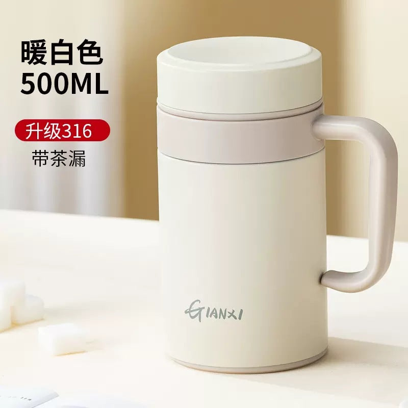 商务男办公大容量显温智能保温杯 一件代发茶水分离带把保温水杯Men's Business-Style Office Large-Capacity Smart Insulated Cup with Temperature Display—Drop Shipping Available; Tea/Water Separation Design with Handle