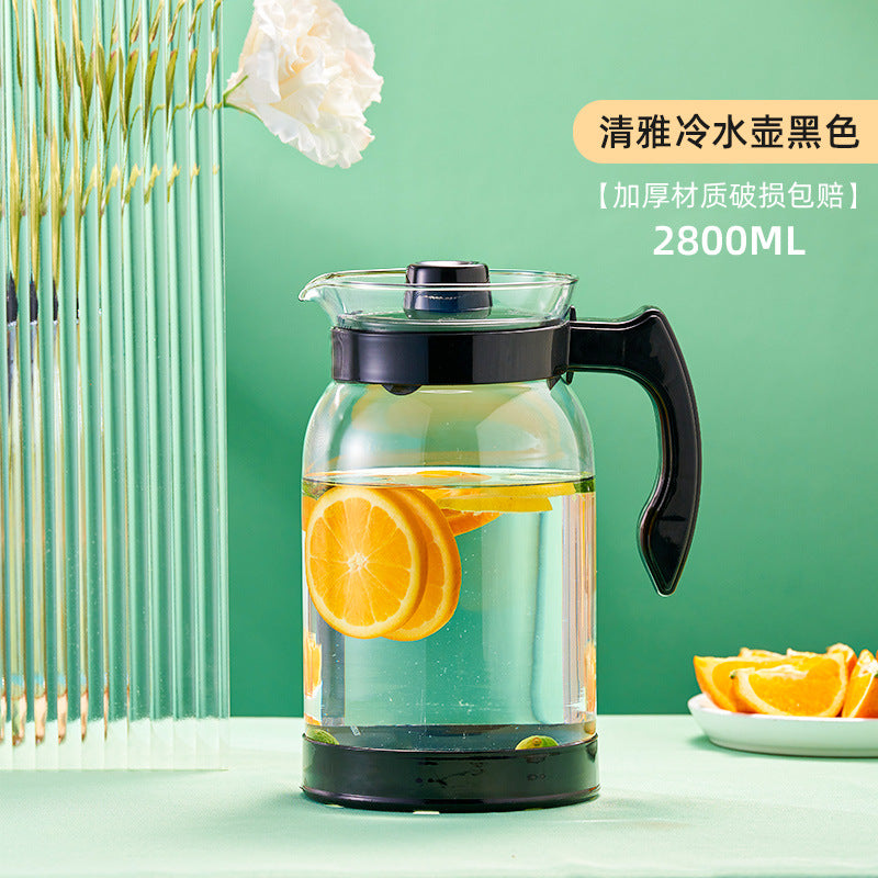 天喜大容量玻璃冷水壶家用办公耐热泡茶壶凉白开水果汁壶 Tianxi Large-Capacity Glass Water Jug—Heat-Resistant Teapot for Home and Office Use; Ideal for Tea, Chilled Water, and Fruit Juice