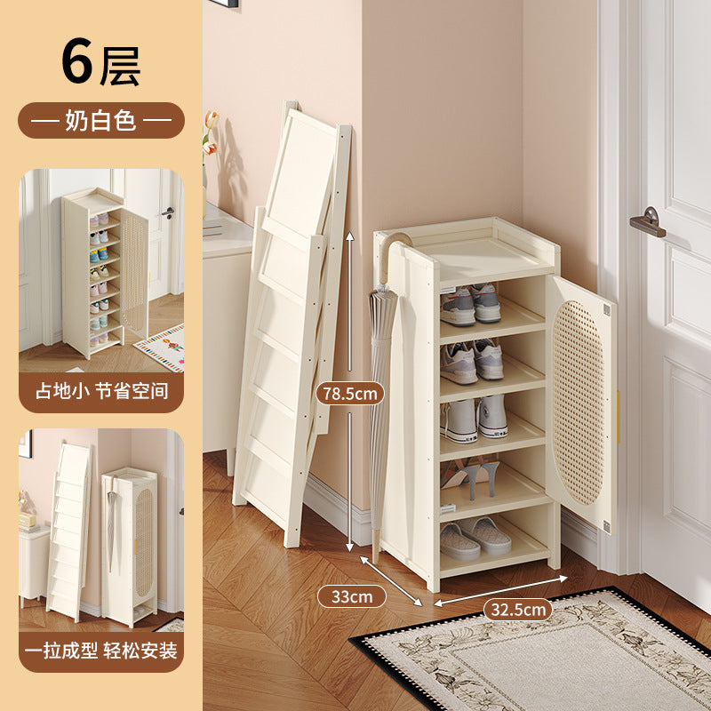 家用门口入户鞋柜小型极窄多层鞋架单门迷你出租房用走廊楼道收纳Small, ultra-slim, multi-tier shoe rack for the home entrance; single-door mini shoe cabinet for rental flats, ideal for hallway and stairwell storage